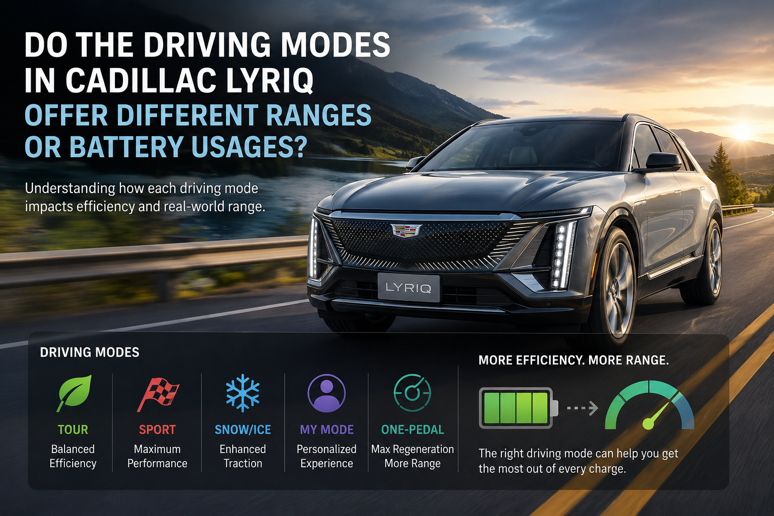 do the driving modes in cadillac lyriq offer different ranges or battery usages?
