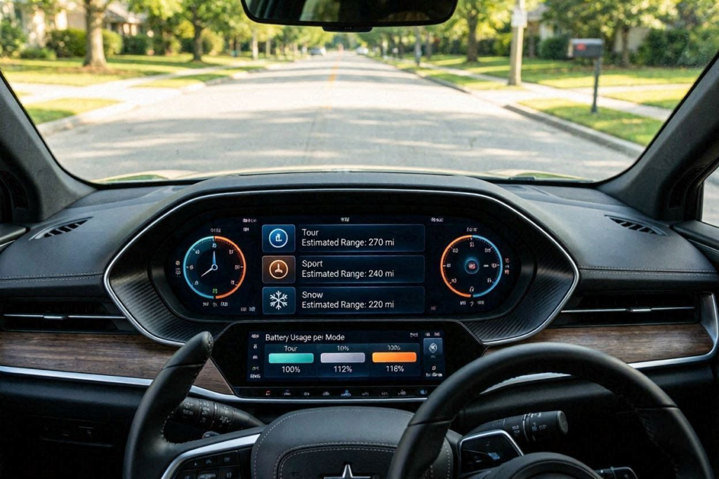 do the driving modes in cadillac lyriq offer different ranges or battery usages?